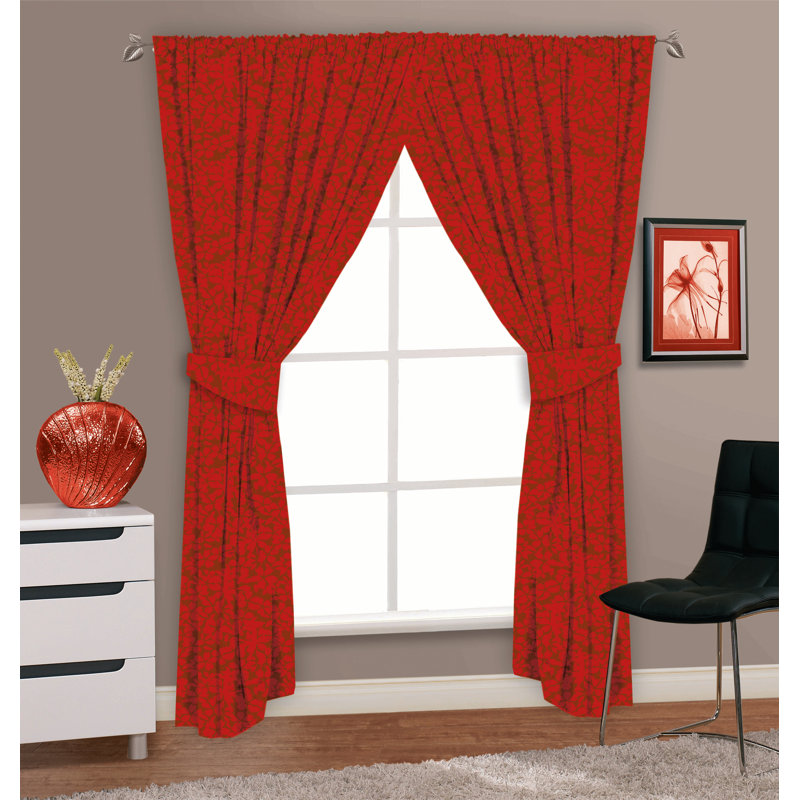 AUTUMNAL Bruyning Pencil Pleat Sheer Curtains, Red, 167 W x 137 D cm