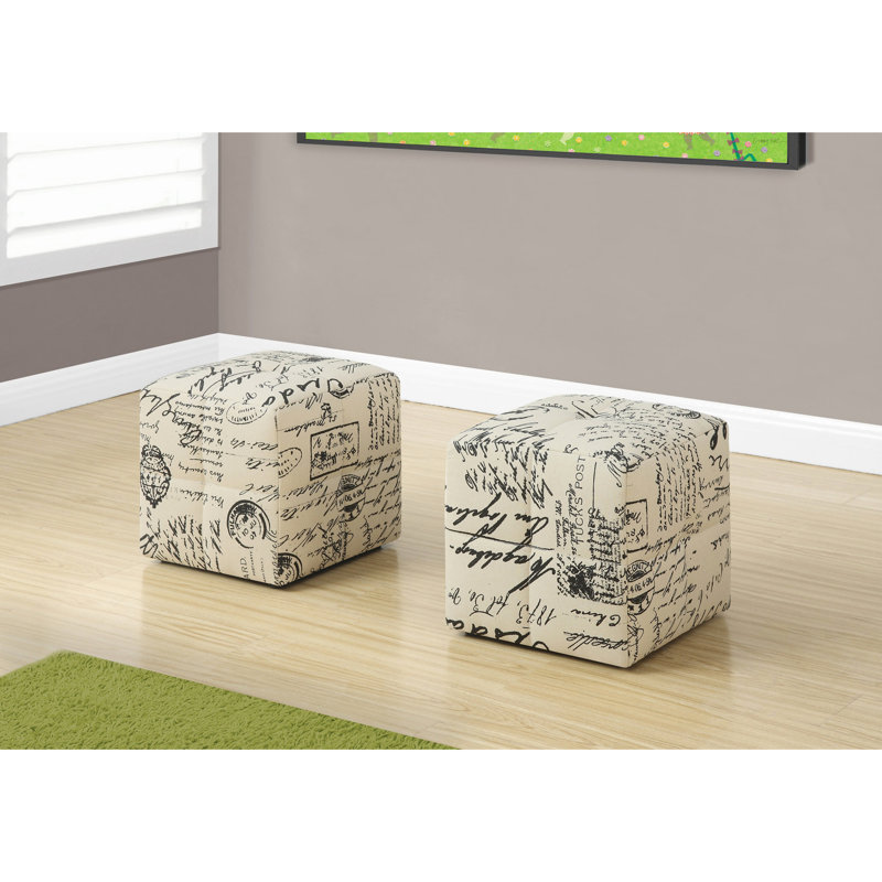 2 tabourets de pieds, poufs en beige, conception transitionnelle, rembourrage confortable, sans assemblage, bois massif