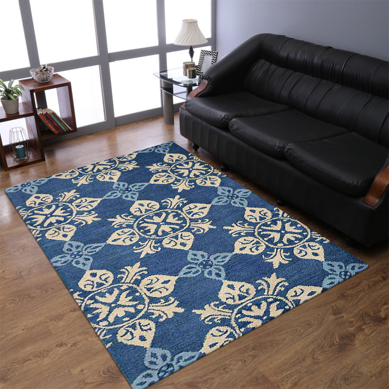 Tapis en laine touffetés à la main Callister - 5 pi x 8 pi, rectangulaires, de couleur bleue, de conception florale moderne, de tapis épais antidérapants faits à la main pour le salon, la chambre à coucher