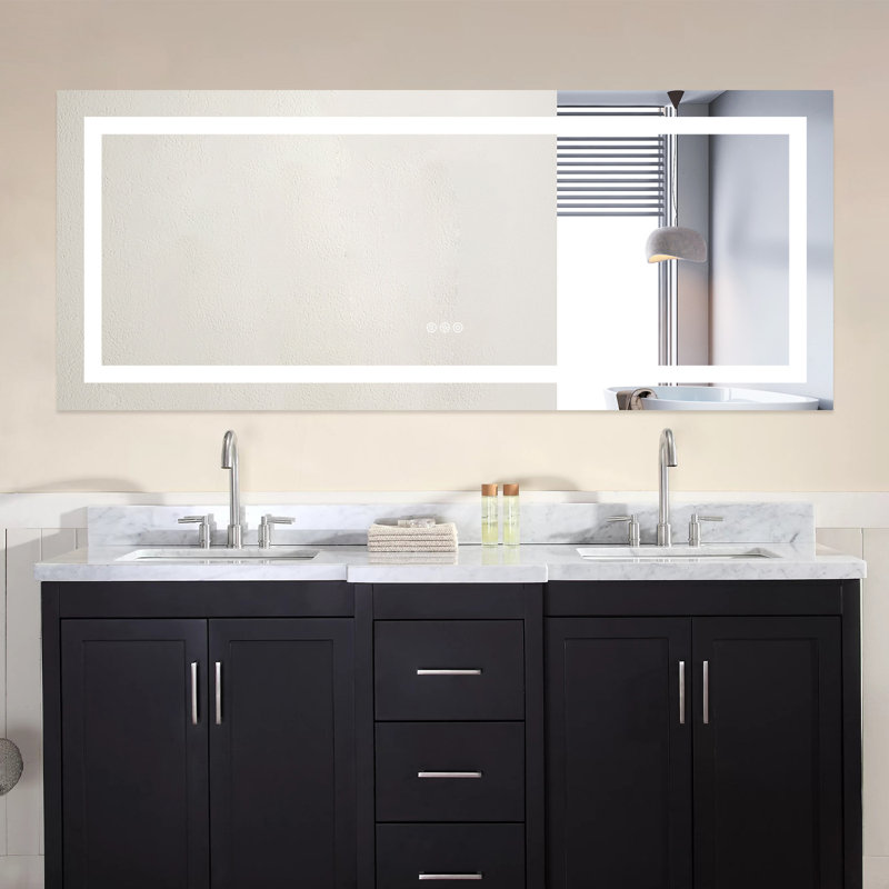 Miroir de salle de bain anti-buée à DEL sans cadre avec éclairage avant et rétroéclairé, 30 po x 72 po