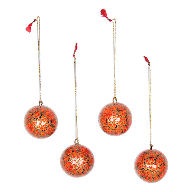 Ornement boule de papier mâché Fiery Blossoms