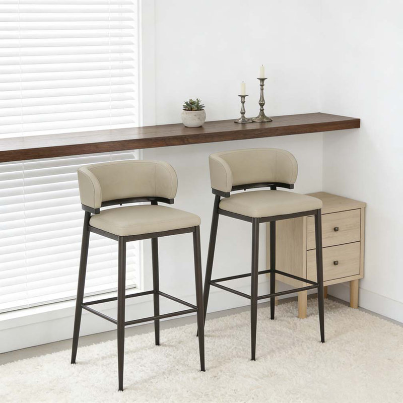 Metal Frame PU Leather Barstool, Khaki