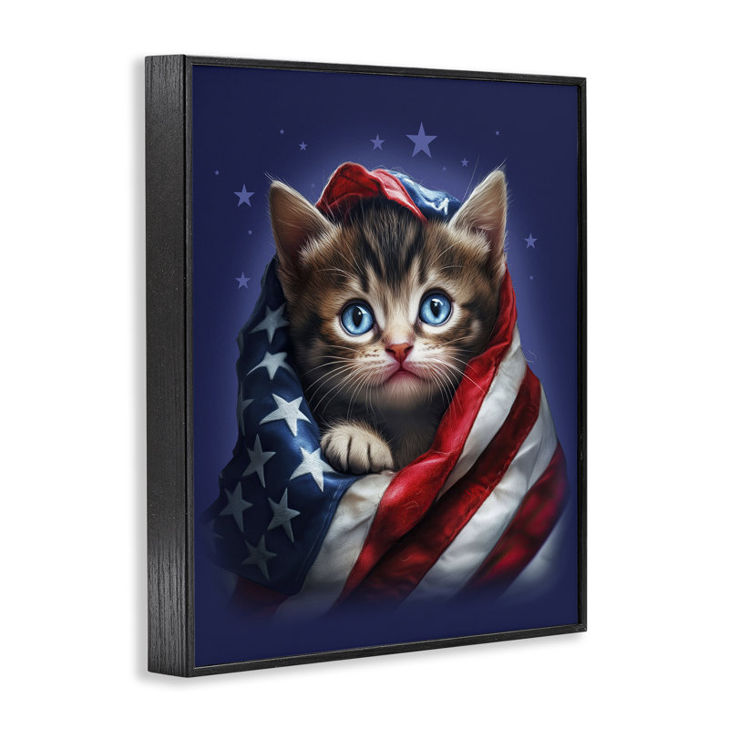 Giclée patriotique du chaton, dessin de Jim Baldwin, H 30 po x l 24 po, Giclée encadrée noir minuit