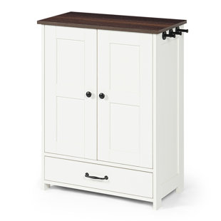 Meuble d'alimentation pour chien de style mobilier, armoire de rangement pour nourriture pour chien avec bols de chien cachés, panneau réglable, crochets, blanc