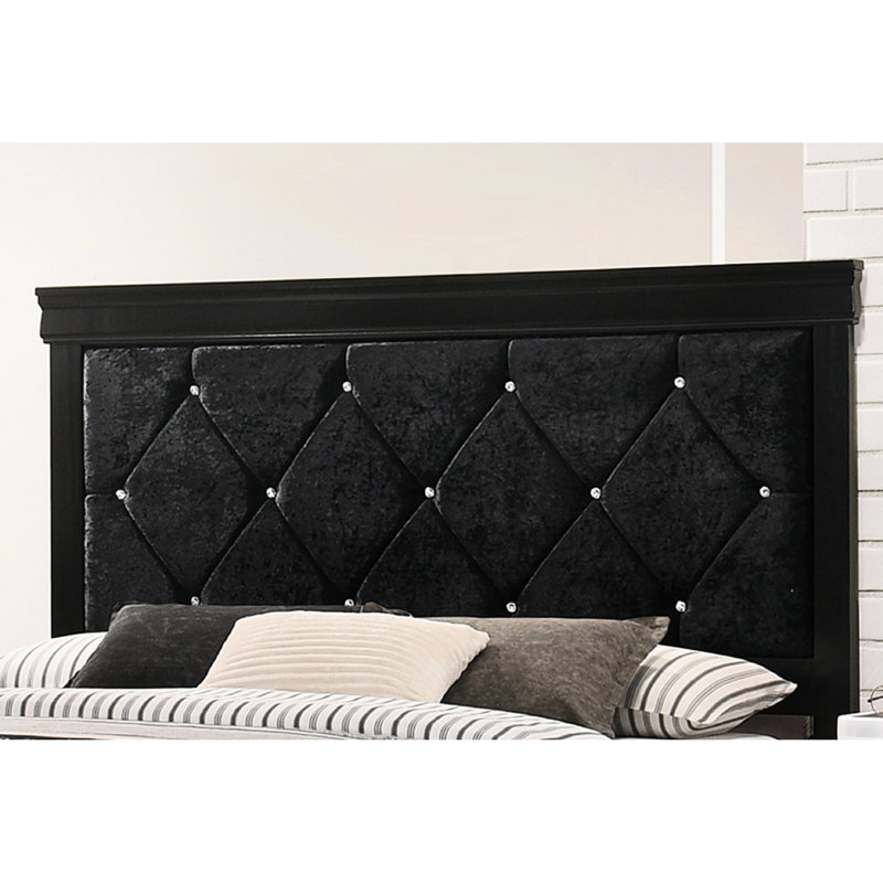 Lit simple à panneau simple avec tête de lit tapissier noire et entretien facile - Chambre à coucher moderne au fini chic