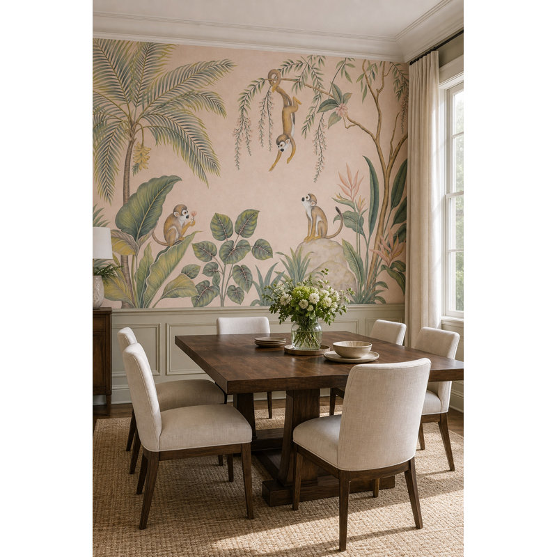 Papier peint tropical Jungle Monkeys, 200 po x 120 po, Peler et coller