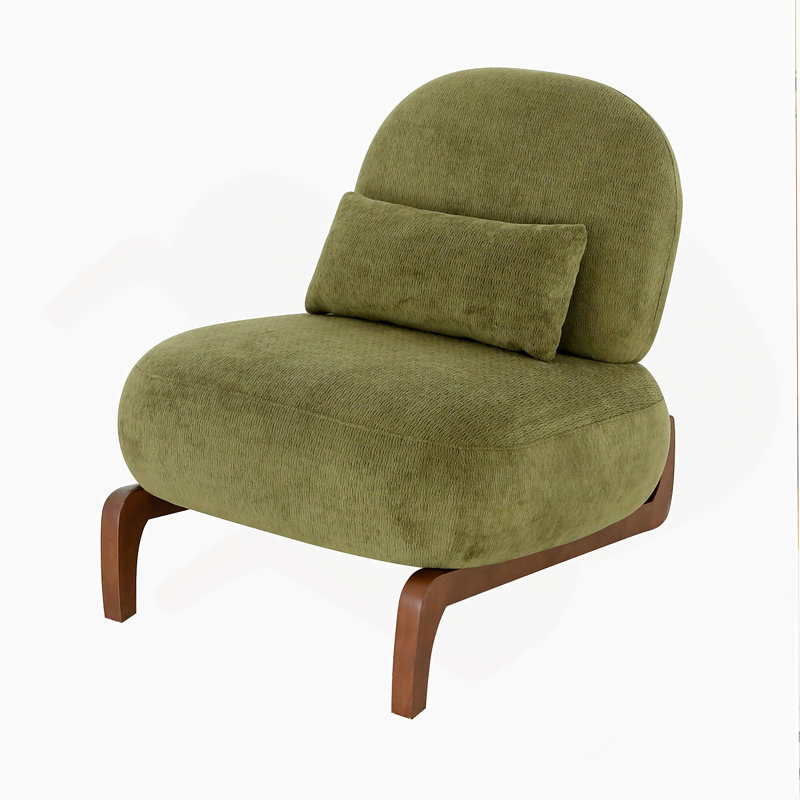 Cute Accent Chair With Solid Wood Legs, Velvet Living Room Chair With Soft Cushion, Cozy Bedroom Chair, Comfy Armless Reading Chair For Apartment, Waiting Room, Balcony (Green)