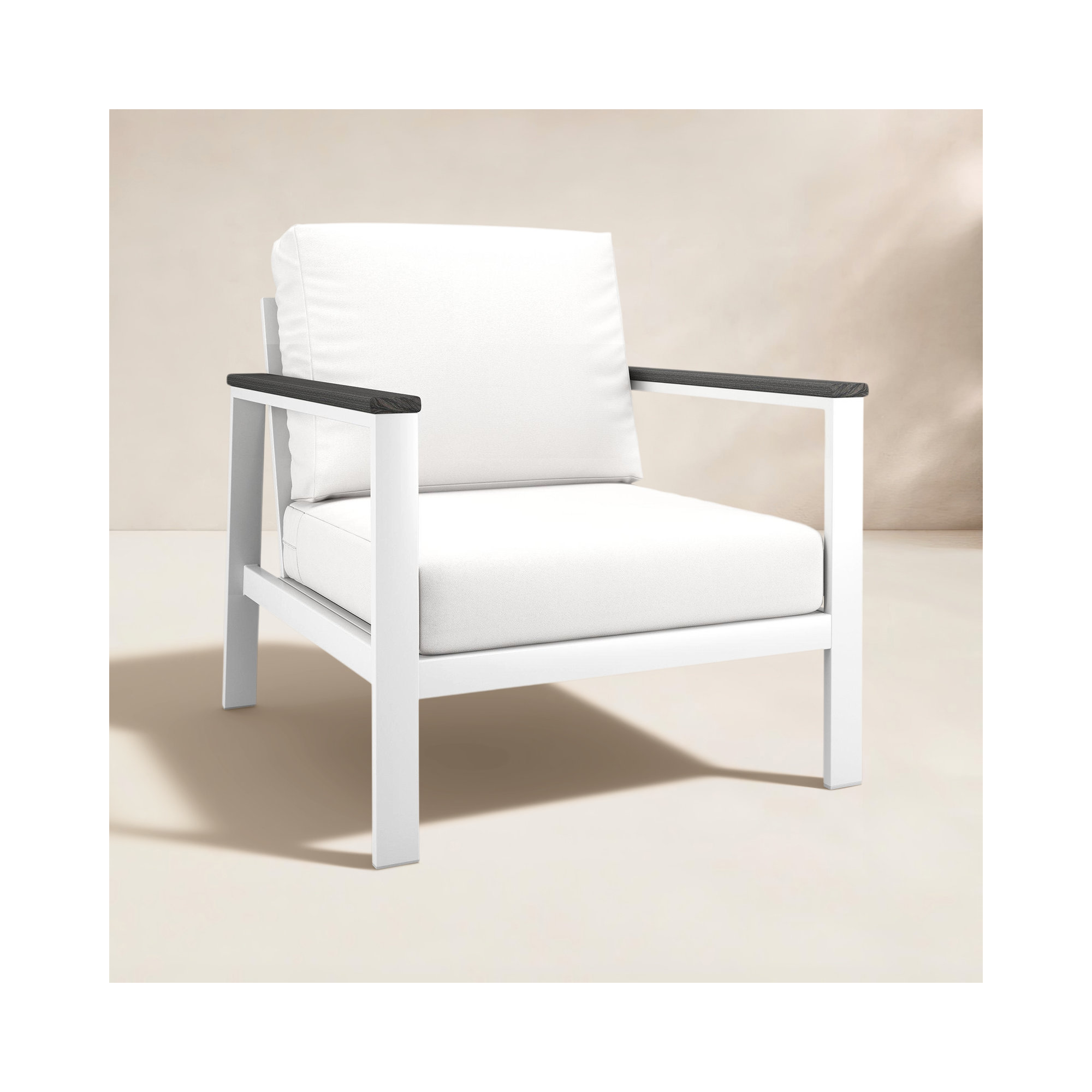 Weston Metal Outdoor Lounge Club Chair With Sunbrella Cushion, Gray, Canvas White