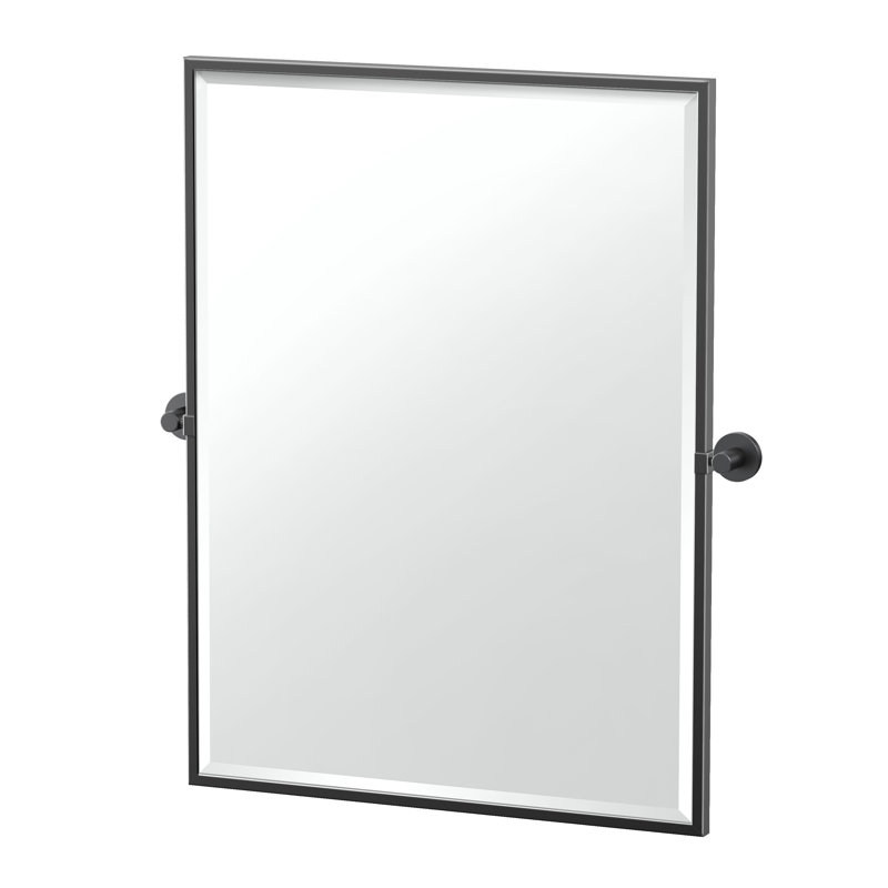 Miroir de salle de bain mural Reveal Miroir pivotant (inclinable) et biseauté, Noir mat, 25 po x 23,63 po