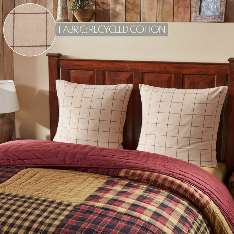Connell Tan and Burgundy Cotton Blend Euro Sham Set of 2