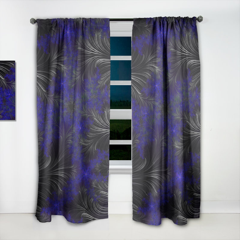 Feuilles fractales noires et bleues - Rideau moderne - Velours obscurcissant - 1 panneau, L 52 po x L 120 po