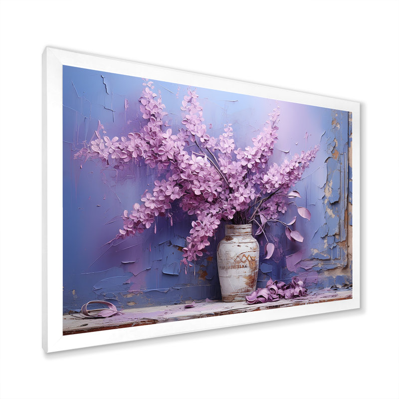 Vase lilas Bouquet Reverie - imprimé, Cadre simple blanc, H 34 po x l 44 po x P 1,5 po
