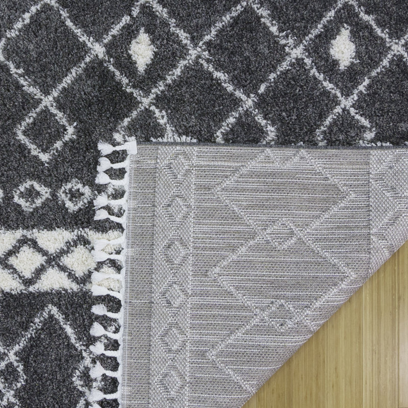 Tapis à poil long gris / ivoire Limmet Calumet, Rectangle 6 pi 6 po x 9 pi 6 po