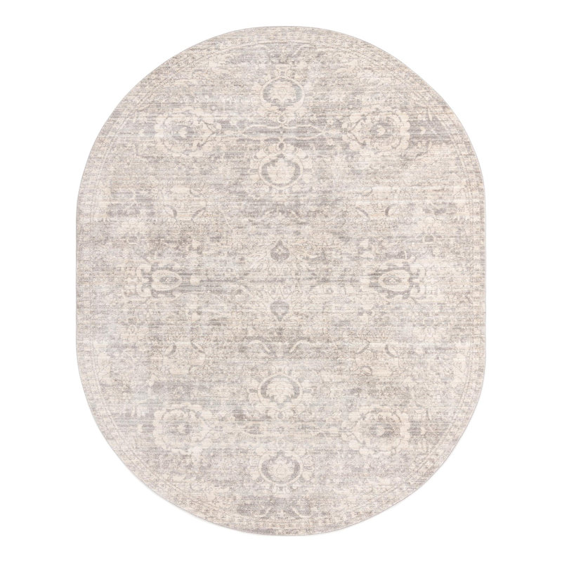 Tapis gris à motif floral Gause, Ovale 7 pi 10 po x 10 pi 2 po