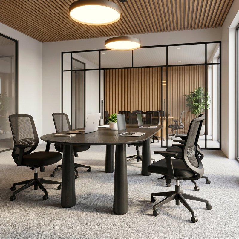 Table de conférence ovale de 200 cm (79 pouces), table de réunion moderne noire pour 8 personnes avec pieds fuselés, idéale pour le bureau et la salle à manger.