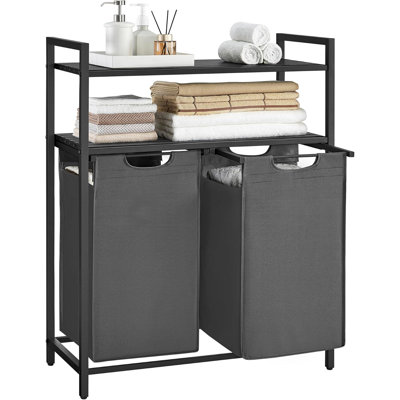 Laundry Hamper, Laundry Basket With 2 Pull-Out And Removable Bags, 2 Shelves, 12 Gallons (46 L) Capacity Per Bag, Black