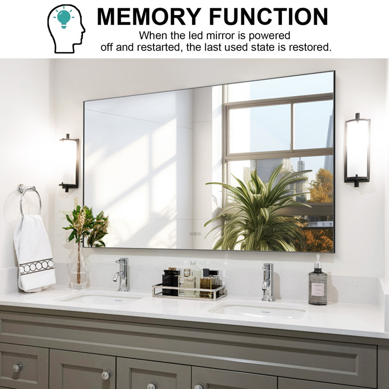 Led Bathroom Vanity Mirror With Back Light,multifunction,gun Ash, 36'' x 60''
