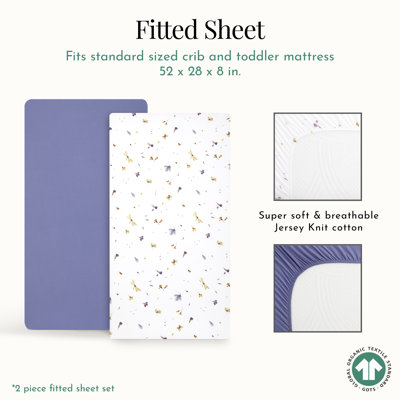 Evolur Be Wild Collection ( 2pc Sheet Set ), Iris Dark Purple & Flower Print