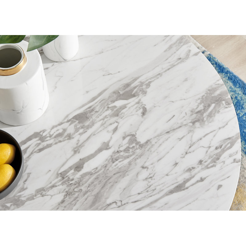Tierra White Marble Effect Nest Legged Dining Table, 39.4" L x 39.4" W, Gold