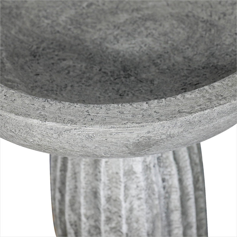 Bain d'oiseaux pour patio extérieur, bain d'oiseaux piédestal résistant aux intempéries 24,4 po | Ciment béton | Gris