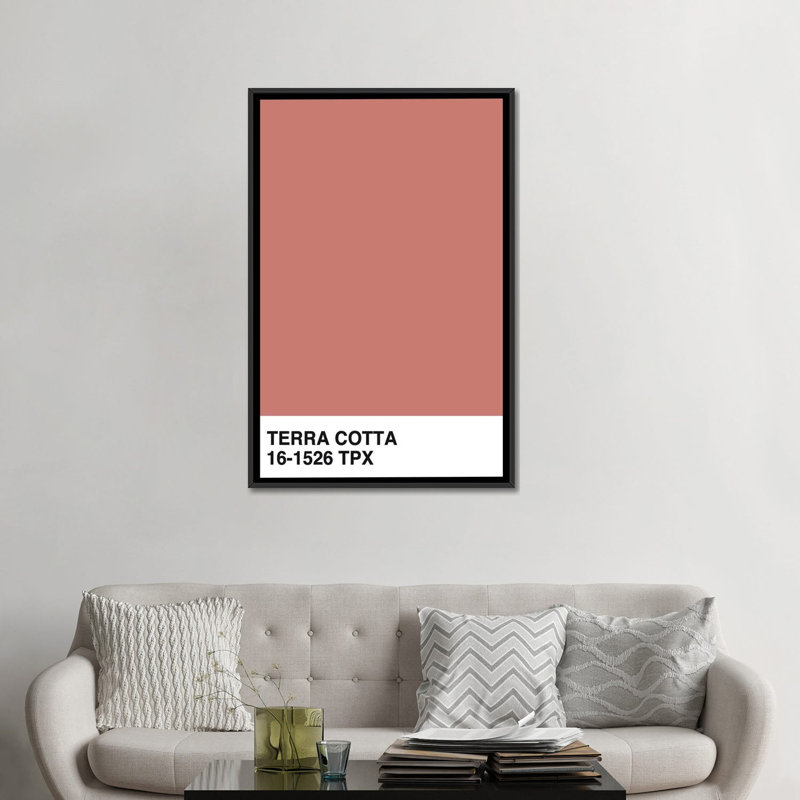 «Terra Cotta 16-1526 TPX», impression sur toile, H 26 po x l 18 po x P 1,5 po, Pas de tapis, Toile avec cadre noir