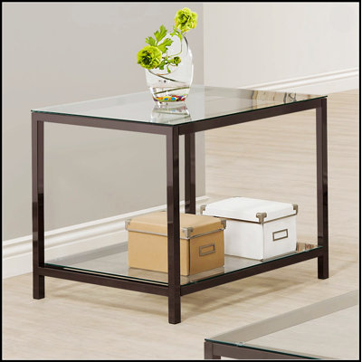 Table de bout Weston en nickel noir à 1 tablette avec plateau en verre, moderne et durable avec un design élégant pour les espaces contemporains