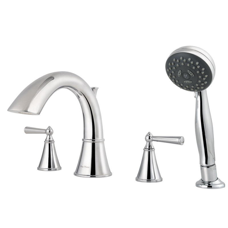 Garniture de robinet de baignoire romaine à deux poignées avec douchette Saxton, Chrome poli
