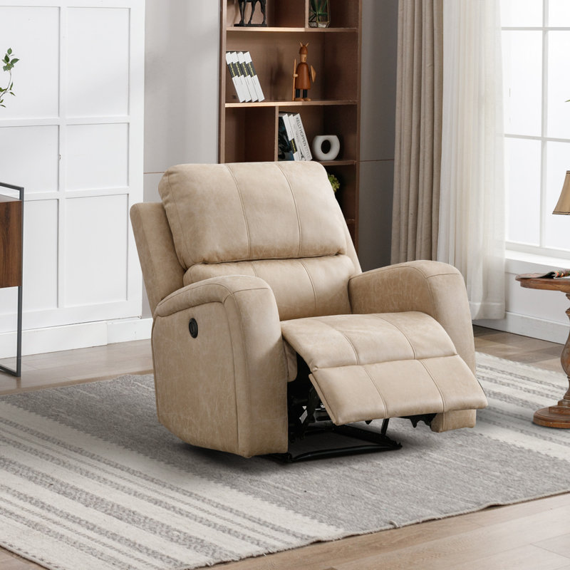 Siège de cinéma inclinable électrique en cuir végétalien de 36,1 po de largeur Saidey, Beige