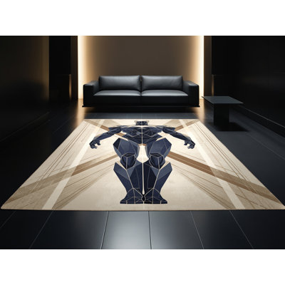 Machine Washable Chaplin Android Humanoid Modern Geometric Rug in Beige – Beige Binding