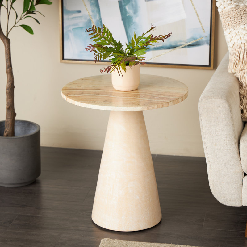 Table d'appoint d'appoint en teck avec plateau en marbre beige