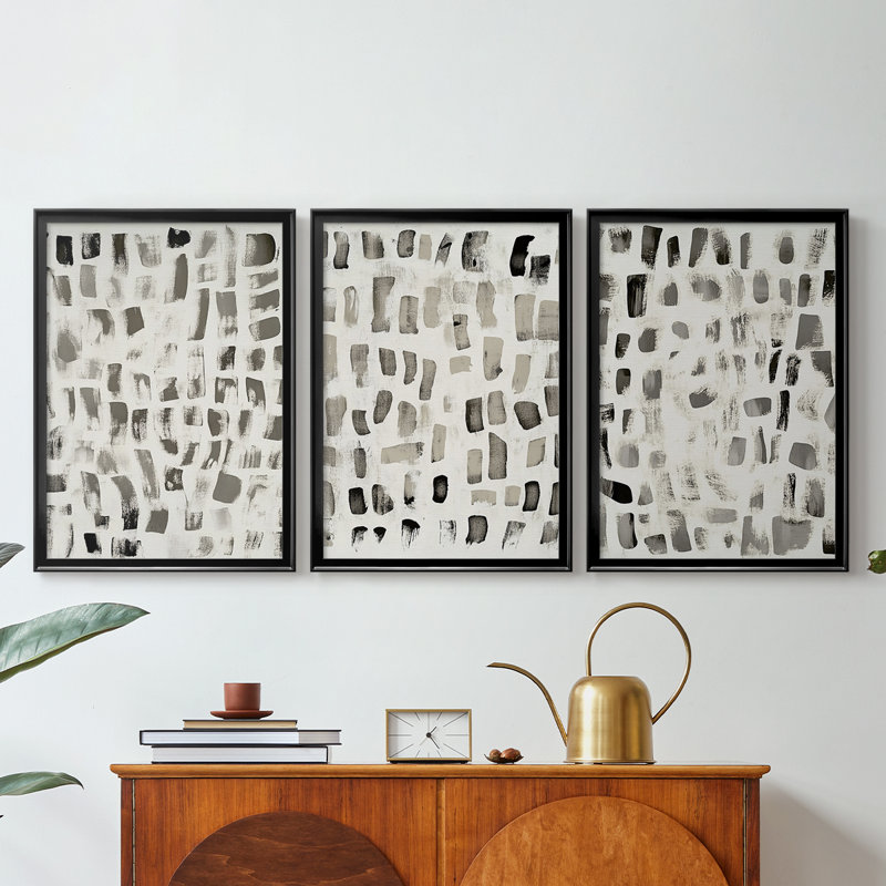 ABSTRACT Series DLXV - Toile tendue avec châssis sur mesure - 3 pièces, Noir, H 21 po x l 30 po