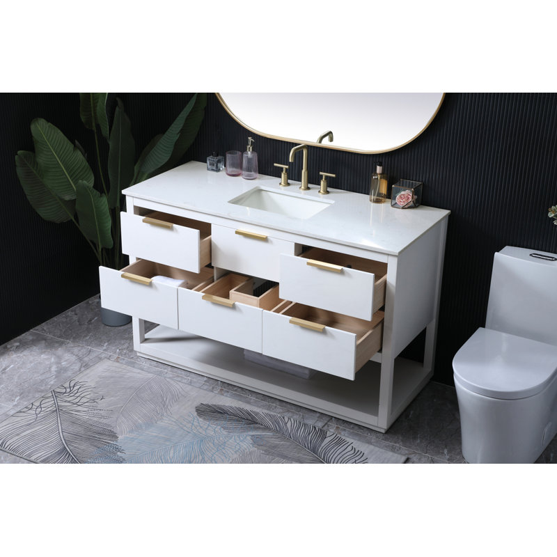 54'' Single Bathroom Vanity with Engineered Marble Top, White