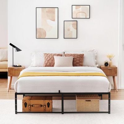 Queen Metal Platform Bed Frame, 14" Tall, Heavy-Duty Steel Slats, No Box Spring Needed, Easy Assembly, Modern Black Bed Frame