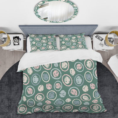 Green Circle Pattern Polyester Geometric Shapes Duvet Cover