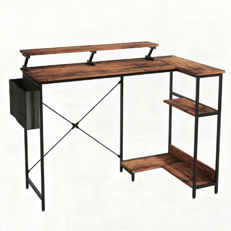 Bureau d'ordinateur en coin réversible avec support pour écran d'ordinateur