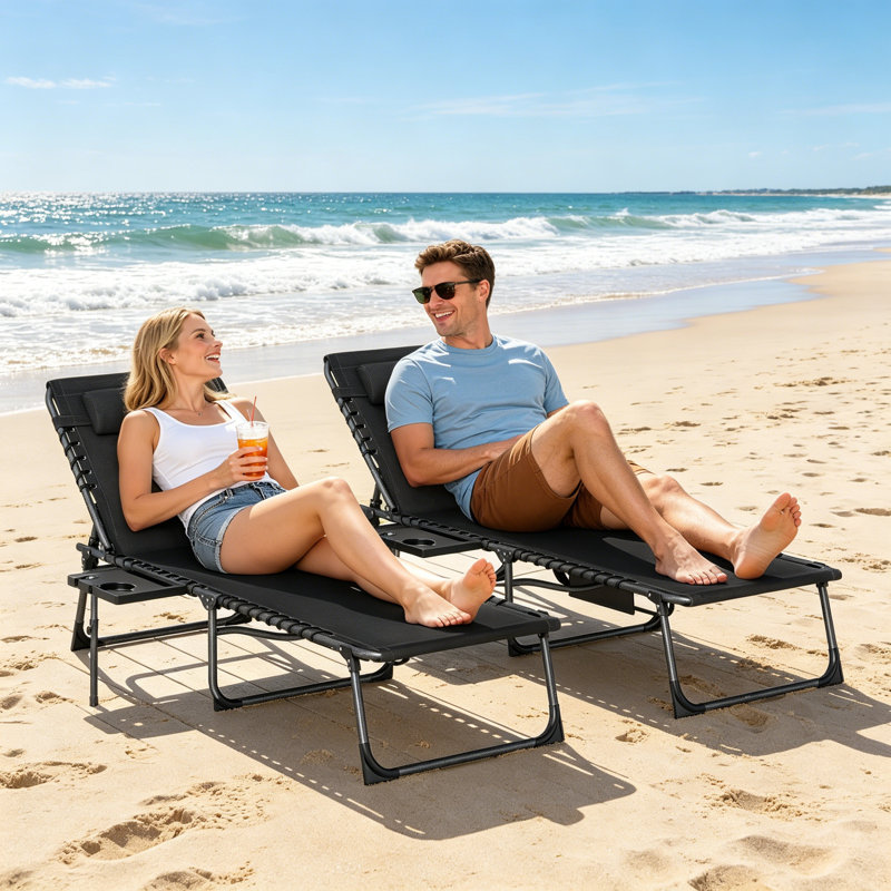 190cm Long Chaise Lounge Set, Black