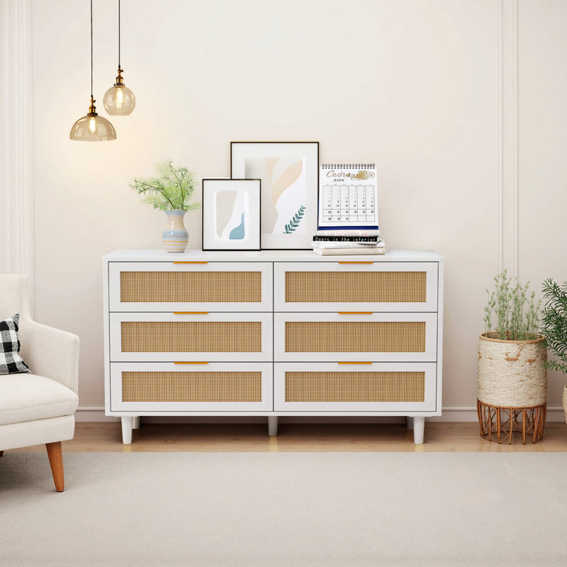 Élégante armoire en rotin avec 6 tiroirs pour un rangement efficace et une organisation à la maison, Noir