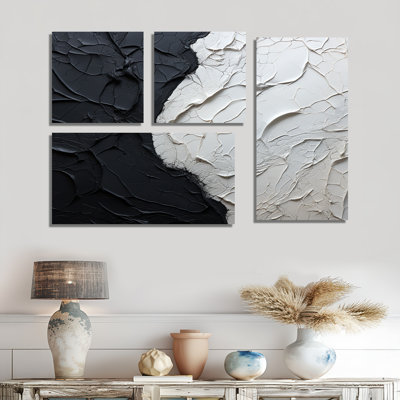 Minimalisme, coin de peinture noir et blanc - impressions côtières bleues sur toile, 4 pièces