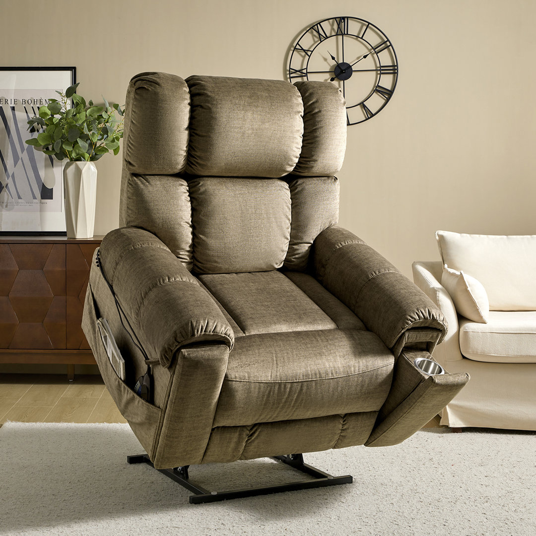 Massouma Transitional Dual Motor Lift Assist Power Heated Massage Recliner Latitude Run® Upholstery