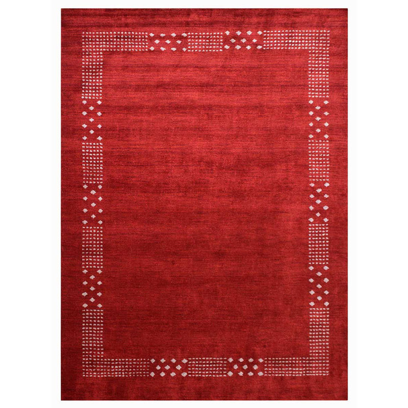 Hand Knotted Loom Silk Area Rugs - Red Colour, Rectangle 5' x 8'