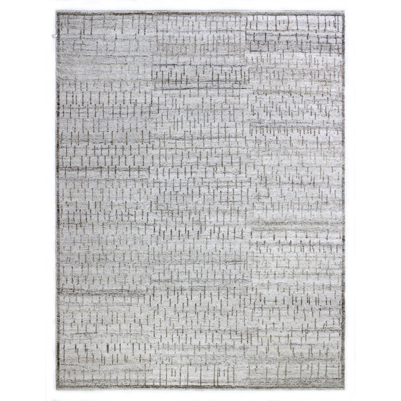Hand Knotted Abstract Area Rug in Ivory/Beige, Rectangle 6' x 9'