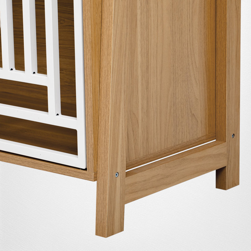 Dog Crate Bookcase, Built-In Pet Kennel Storage, Modern Metal-Door Base, Scandinavian Style, Living Room