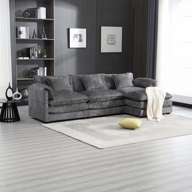 Modern Large L-Shape Sectional SOFA Chenille fabric, 33.46" H x 112.2" W x 32.6" D, 3, Gray