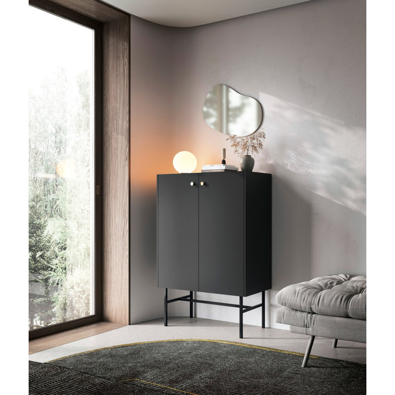Divenos High Sideboard Two Door With Slats 93 cm, Black