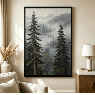 Art mural noir sur toile Misty Forest Impression sur toile pour le salon, la chambre à coucher