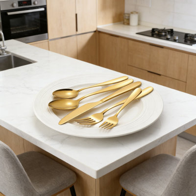 60-Piece Gold Flatware Set For 12, Stainless Steel Silverware Set With Titanium Gold Plating, Mirror Polished And Dishwasher Safe Cutlery Set For Everyday And Formal Dining