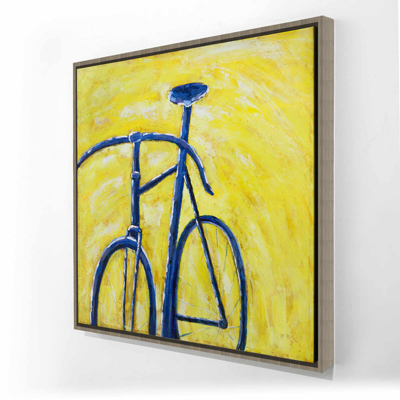 Vélo bleu sur fond jaune - art sur toile Transport