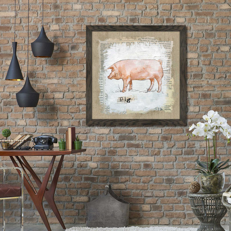«Burlap Pig» par Carol Robinson - impression encadrée, H 33,5 po x l 33,5 po x P 0,75 po