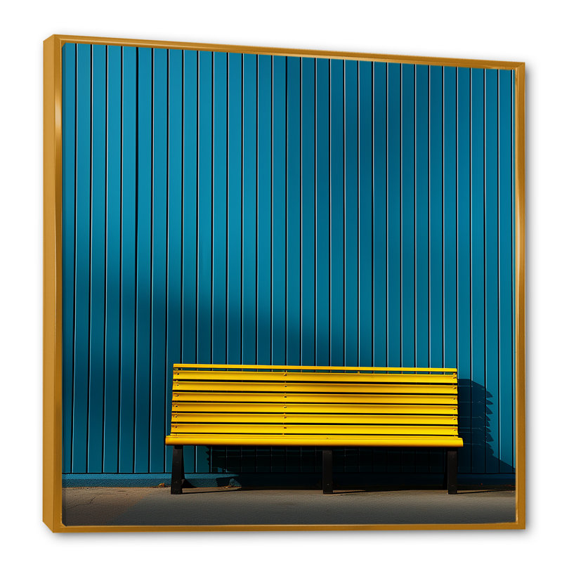Jaune et bleu ordre linéaire zen II, H 24 po x l 24 po x P 1 po, Cadre flottant doré