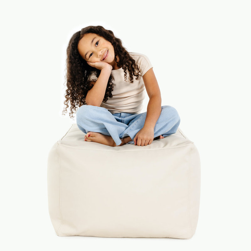 Square Pouf, Ivory 
